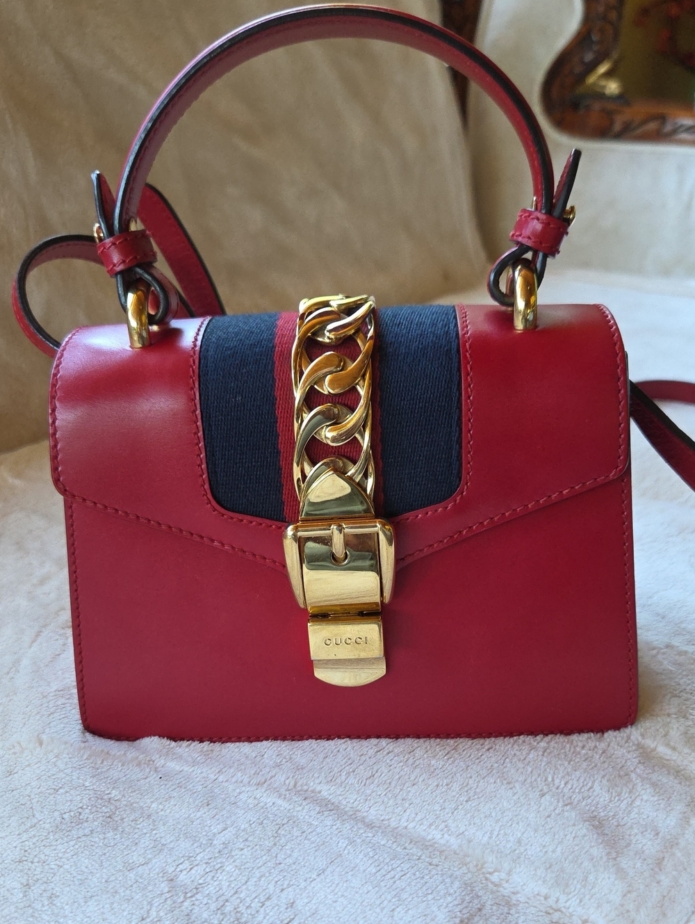 Gucci Red Leather Mini Top Handle/Shoulder Bag